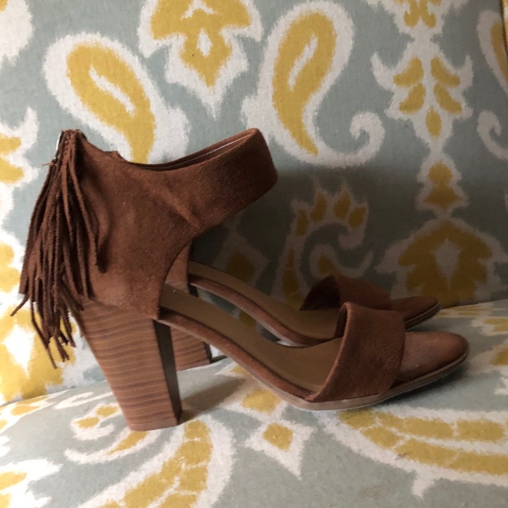 Brown Suede fringed heels